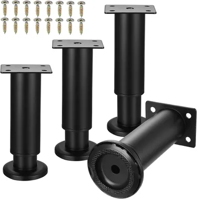 Produktbild von 4 verstellbare Möbelfüße in Schwarz, 12-18 cm für Schränke, Sofas, Tische und Betten