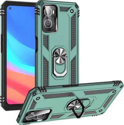 Produktbild von Mobigear Armor Ring  OPPO A76 Hülle Hardcase Backcover Stoßfest mit Ringhalter - Grün