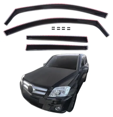Obrázek produktu pro GP deflektory větru pro Mercedes GLK X204 2009-2015, 4 ks GP deflektory deště, černé, tónované, aerodynamické, snadná montáž, upevnění pomocí spon
