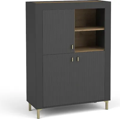 Image de Minio, bibliothèque "ASSO 5", Étagère, Couleur noire / Chêne whisky