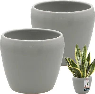 Obrázek produktu pro KOTARBAU® 2 ks květináč šedý vnitřní kulatý ⌀ 13,5 cm V: 14 cm glazovaný keramický květináč vnitřní květináč keramický květináč vnitřní květináč na orchideje keramický květináč velký květináč na květiny