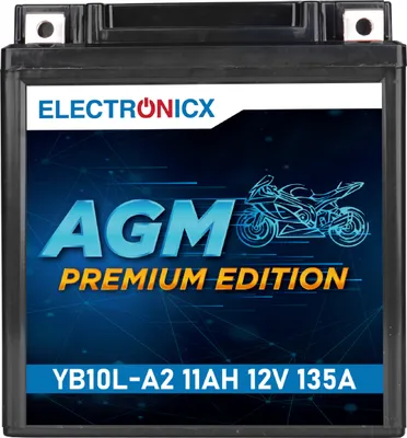 Zdjęcie produktu dla Akumulator elektroniczny do motocykla YB10L-A2 AGM 12 V 11 Ah 135 A/EN – bezobsługowy, o długiej żywotności, o dużej mocy rozruchowej