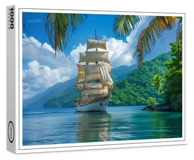 Image de Puzzle Raxxa Premium « Voilier historique sous les palmiers », 1 000 pièces