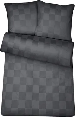 Produktbild von Damast Bettwäsche Anthrazit Karo aus 100% Baumwolle 135 x 200 cm + 1x 80x80 cm