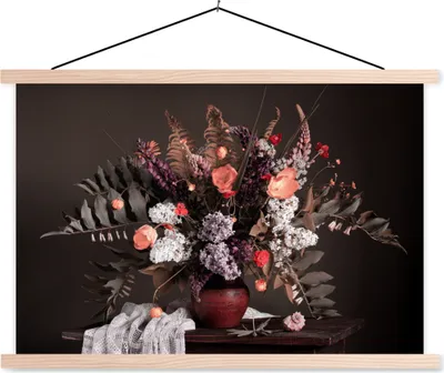Produktbild von MuchoWow® Textilposter Stilleben - Blumenstrauß - Farben 120x80 cm mit holzfarbenen Rahmen - Aufhängeset