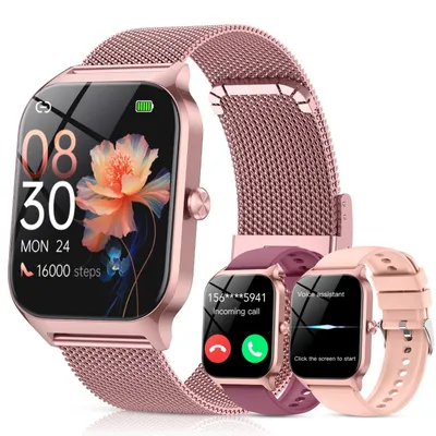 Produktbild von Smartwatch Damen mit Telefonfunktion HD Display Herzfrequenz SpO2 Schlafmonitor 120+ Sportmodi IP68 Wasserdicht für iOS Android 3 Armbänder Roségold