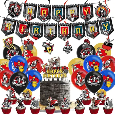 Image de Ensemble de 36 décorations de chevaliers médiévaux pour anniversaire, idéal pour les fêtes