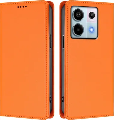 Produktbild von Handyhülle für Xiaomi Redmi Note 13 Pro 5G, Kunstleder Klapphülle Stoßfeste Magnetische Hülle mit Ständer Orange