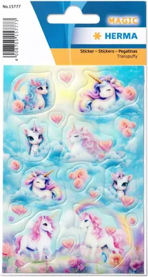 Produktbild von HERMA Sticker MAGIC Happy Unicorns Transpuffy 1 Blatt à 17 Sticker