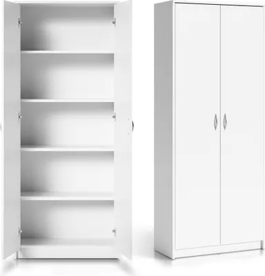 Produktbild von Kleiderschrank Mehrzweckschrank Regal 74cm breit 180cm hoch Aktenschrank mit vier Einlegeböden, Haushaltsschrank in weiß