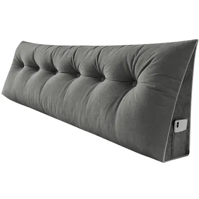 Produktbild von Rückenkissen Keilkissen Bett Lesekissen,Rückenlehne Kissen für Sofa Lendenkissen Bettkopfteil,Abnehmbar Großes Dreieckige Kopfteilkissen (Grau,180cm)