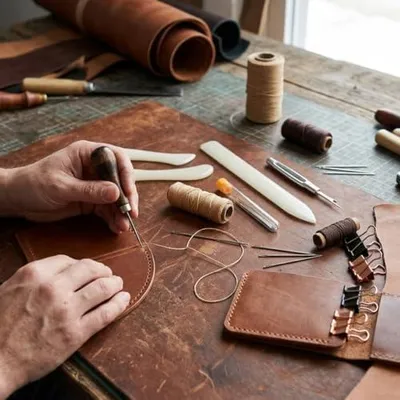 Produktbild von Buchbindeset, 5-teiliges Set für Leder-Näh- und Buchbindearbeiten mit Ahle, Nähgarn und Handnadeln, ideal für DIY-Projekte