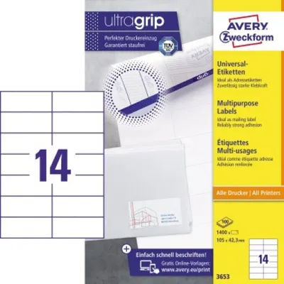 Produktbild von Avery Zweckform Universaletikett 3653 10 Maße: 105 x 42,3 mm (B x H)