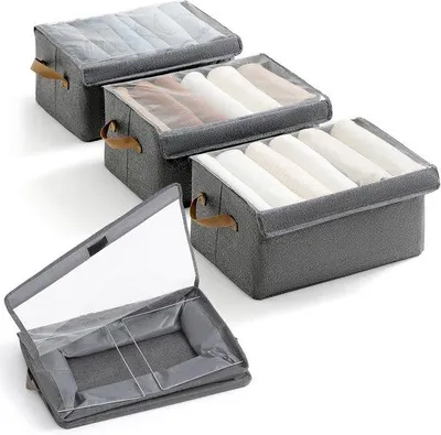 Produktbild von Graue Aufbewahrungsbox mit Deckel, Metallrahmen, für Kleidung und Bettwäsche
