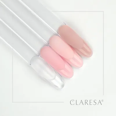 A set of nail gel swatches on clear plastic sticks, arranged diagonally against a white background.