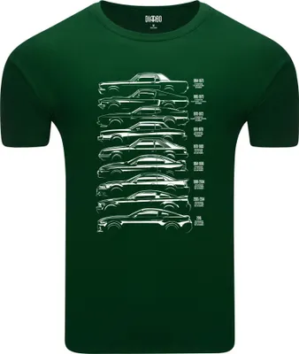 Produktbild von Diarbo Herren T-Shirt mit Aufdruck Entwicklung des Ford Mustang Dunkelgrün Gr.L
