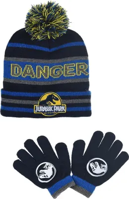 Produktbild von Jurassic World Dinosaurier Dino Kinder Herbst Wintermütze mit Handschuhe – Blau / 52