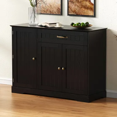Image de Buffet multifonctionnel avec 3 portes et 1 tiroir, dimensions : 107 x 40 x 83,3 cm, couleur : noir