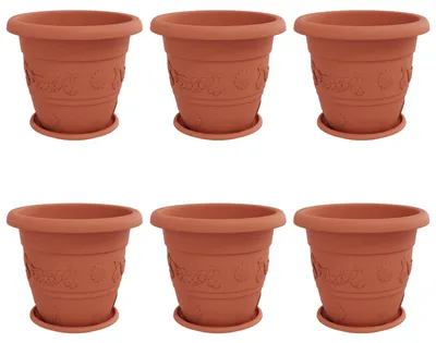 Obrázok produktu pre vidaXL Kvetináče, 6 kusov, tehlová farba, priemer 39 cm, výška 32 cm, plast