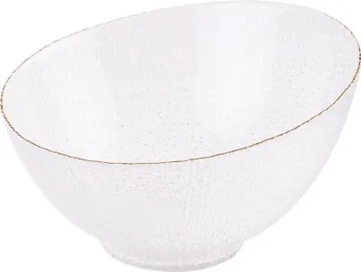 Produktbild von PRIMA DECO Salatschüssel aus strukturiertem Glas mit Goldrand asymmetrisch 22x13,4 cm für Snacksalate