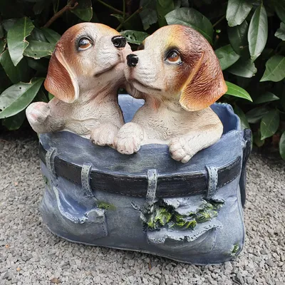 Produktbild von Gartenfigur Blumentopf mit Hunde Figur 23 cm