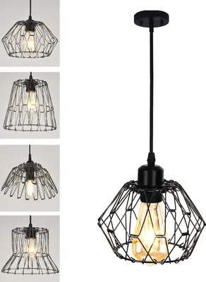 Productafbeelding van LED pendellamp, vintage, zwart, met verstelbare lampenkap, E27, warm wit licht, hanglamp met verstelbare lengte, inclusief LED-lamp