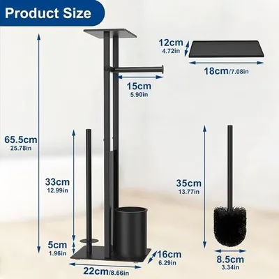 Produktbild von Stand-Toilettenpapierhalter aus Edelstahl mit integrierter Toilettenbürste – praktisch und stilvoll – 1-teilig – mattschwarz
