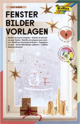 Productafbeelding van Folia raamdecoratie-sjablonen "GEZELLIG WINTER", inclusief krijt