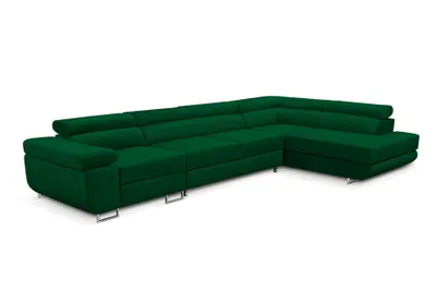 Produktbild von Ecksofa Miami Long Monolith 37-form mit Schlaffunktion und Bettkasten grün, rechte Ottomane