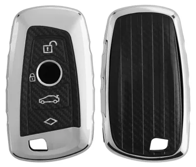 Produktbild von kwmobile Autoschlüssel Hülle kompatibel mit BMW 3-Tasten Funk Autoschlüssel (nur Keyless Go) Hülle - Schlüsselhülle TPU Cover - Hochglanz Silber