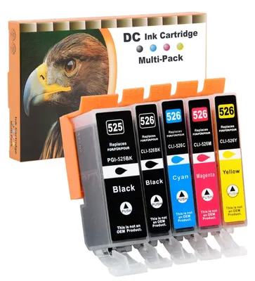 Produktbild von D&C 5X Druckerpatronen Kompatibel für Canon PGI-525 CLI-526 für Canon Pixma IP4840 IP4850 IP4900 MG5140 MG5150 MG5240 MX710 MX715 MG6100 MG6150 MG6200 IP4950 IX6550 MG5250 MG5300 MG5340 MG5350 MG6250