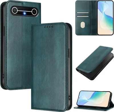 Produktbild von Handyhülle für Tecno Pova Slim, Vintage Leder RFID Schutz Kartenfach Standfunktion Magnetische Klapphülle Grün