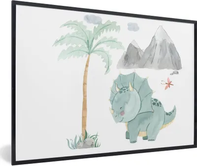 Produktbild von MuchoWow® Gerahmtes Poster Kinderzimmer - Dinosaurier - Berg - Jungen - Mädchen - Kind 30x20 cm - Poster mit Schwarzem Bilderrahmen Wandposter Rahmen Foto Bilder - Kunstdruck - Bild-Poster