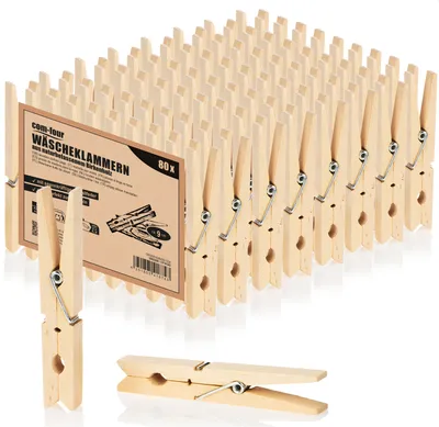 Produktbild von com-four® 80x Wäscheklammern XL aus Holz - Holzklammern aus Birkenholz - unbehandelte Holzwäscheklammern zum Wäscheaufhängen, ca. 9 cm - robuste Holzklemmen zum Basteln