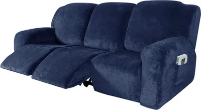 Produktbild von 8 Stück Samt Stretch Recliner Sofa Schonbezüge Abdeckung Möbelschutz für 3 Sitzer Couch,Dunkelblau
