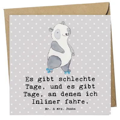 Produktbild von Mr. & Mrs. Panda Grußkarte Panda Inliner fahren - Grau Pastell - Geschenk, Klappkarte, doppelkarte, Inlinern, Rollschuh, anlasskarte, Glückwunschkarte, faltkarte