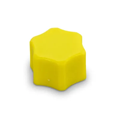 A yellow star-shaped cap on a white background.