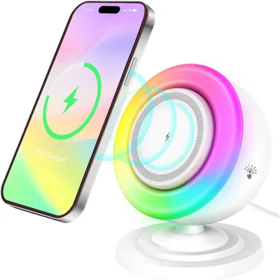 Produktbild von Kabellose 3-in-1 Ladestation, 15W Schnellladung, mit Bluetooth Speaker & LED Nachtlicht,magnetisch, 360° Nutzung, für Schlafzimmer, Wohnzimmer,Büro