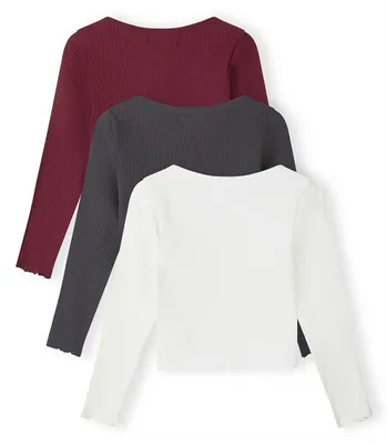 Produktbild von Minoti 3er-Pack Langarmshirts mit Knopfleiste Bunt Gr. 104 für Mädchen