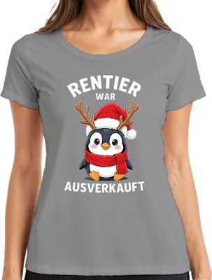 Produktbild von Rentier war t Weihnachten süßer Pinguin Santa Hut Damen T-Shirt, Grau, L