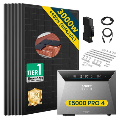 Produktbild von Balkonkraftwerk 3000W (6x500W) mit Anker Solix Solarbank 4 E5000 Pro, Mit Ziegeldach Halterung