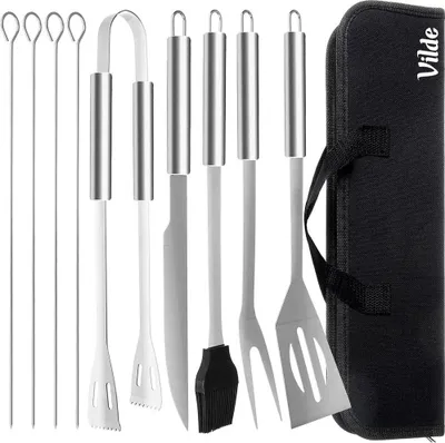 Image de 10 outils de grillades essentiels dans un sac, en acier inoxydable
