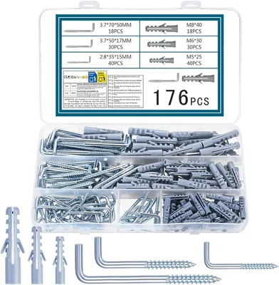 Produktbild von Schraubhaken Set 176-teilig, 88 Edelstahl Haken mit Dübeln, Wandmontage