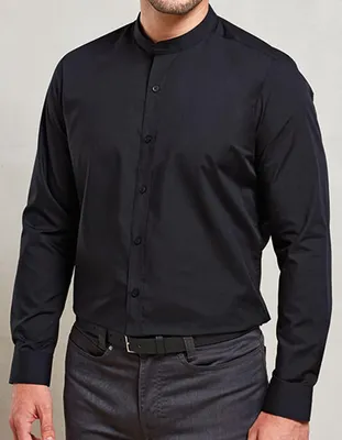 Obrázek produktu pro Premier Workwear Pánská košile s dlouhým rukávem Grandad s páskovým límcem