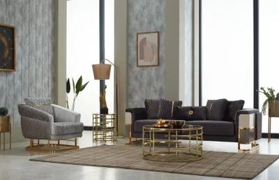 Produktbild von Komplette Couchgarnitur Polstersofa Dreisitzer Sessel Lila Stoffsofa