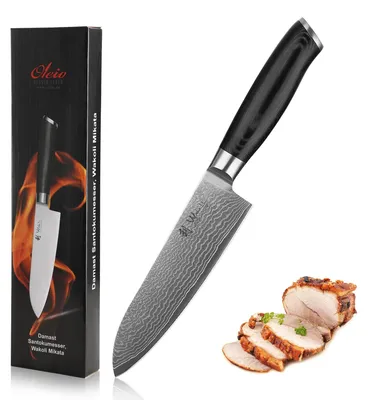 Santoku-Messer 17 cm, 67 Lagen Damaststahl, Micarta-Griff