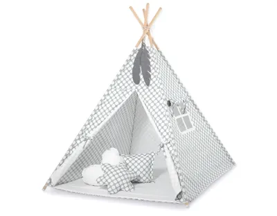 Produktbild von Tipi Zelt für Kinder mit hängenden Federn Grau