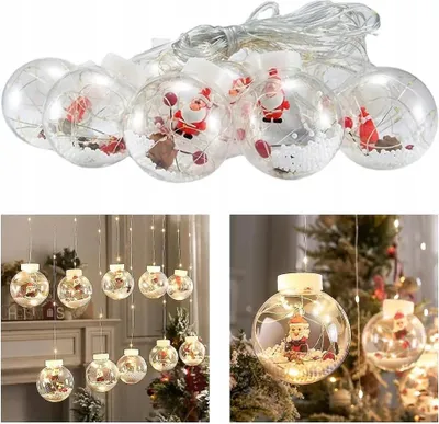 Immagine prodotto di Girlanda Curtaina Natalizia Per Finestra Sfere Palline Di Natale Babbo Natale Natale 3M + Telecomando