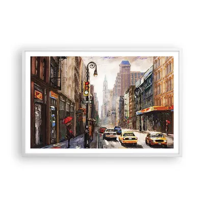 Produktbild von Gerahmtes Poster - Weißer Rahmen - New York Aquarell - 91,5x61 cm - Wand Bild - Wanddeko - Wandbilder - Kunstposter - Wandposter - Bilderrahmen - Bilder - Kunstdruck - Wanddekoration - P2WAA91x61-4590