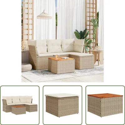 Produktbild von The Living Store 5-tlg. Garten-Sofagarnitur mit Kissen Beige Poly Rattan